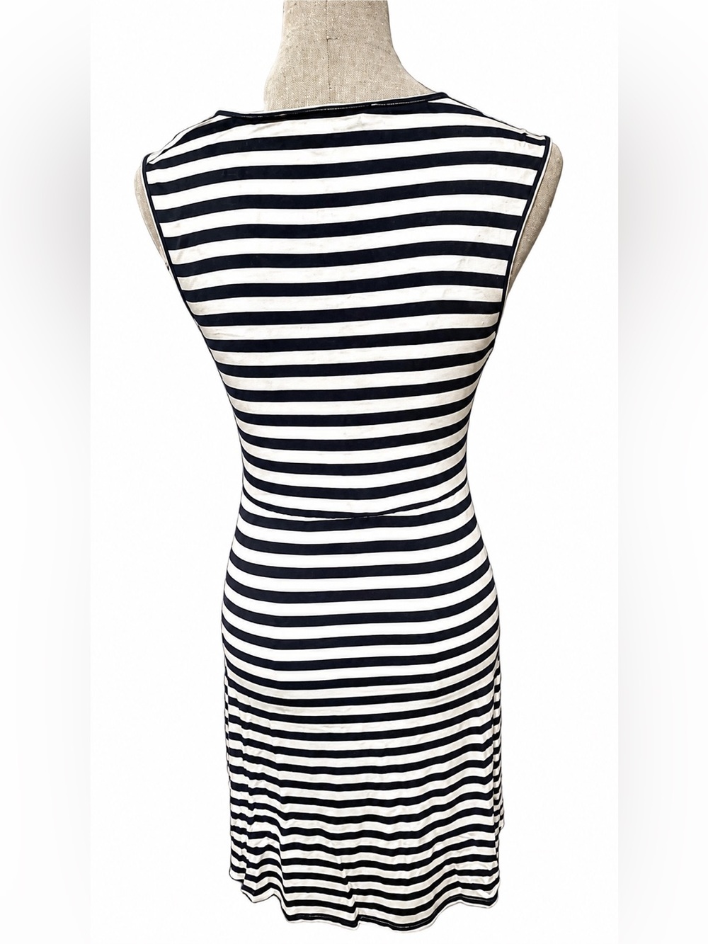 BOSTON PROPER Navy & White Striped Sleeveless V-Neck Knit Tank Dress NWOTs - Picture 4 of 10